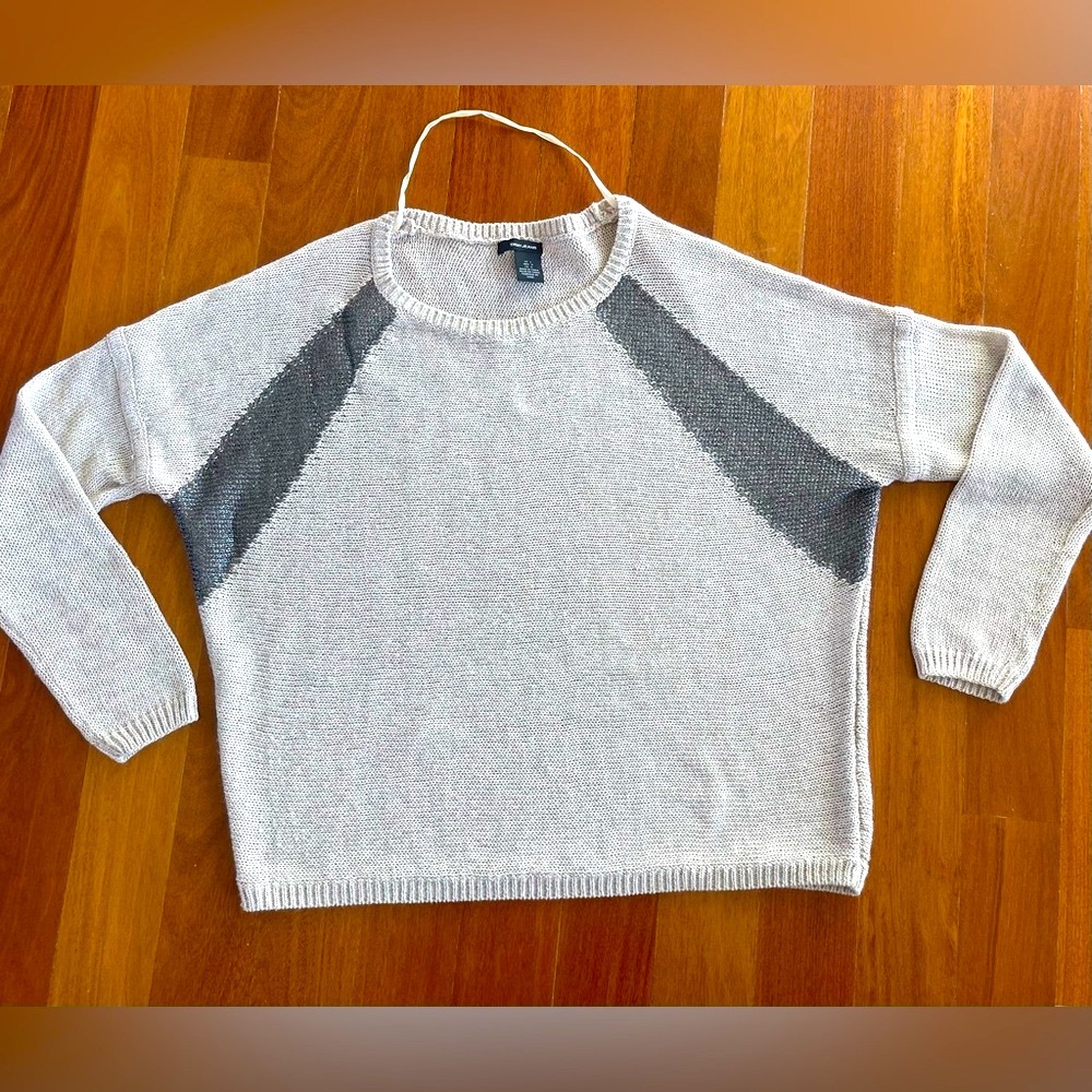 DKNY JEANS Women Knit Sweater Top Sweatshirt TAN Beige/ Silver Metallic  Size L